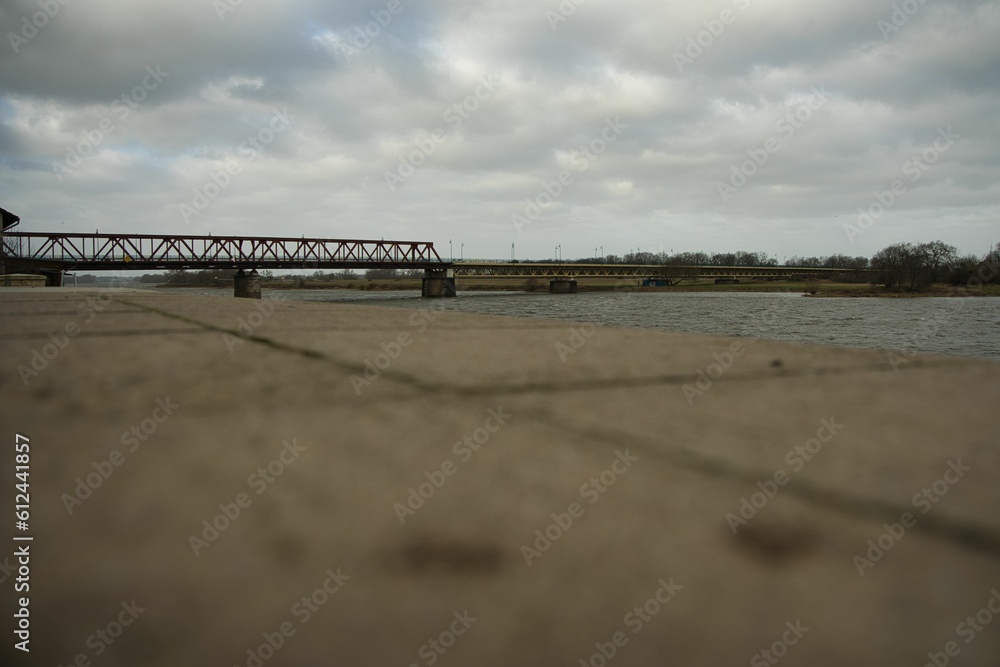 Shot of a bridge over Elbe river in Germany on a cloudy day