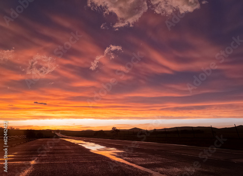 Sunset view of beautiful clouds and lighting in Wichita Mountains National Wildlife Refuge