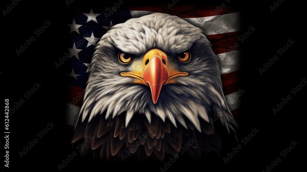 Obraz premium American Bald Eaglesymbol of america with flag. United States of America. Generative AI