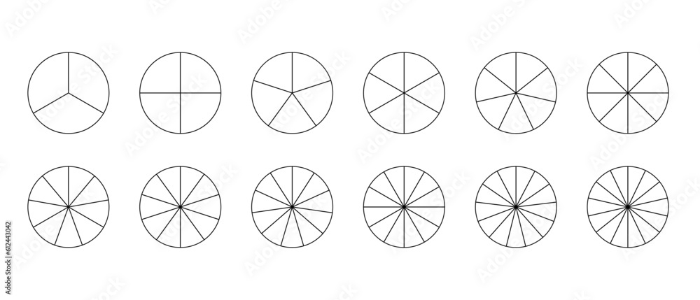A set of circles with divisions in the style of line art for print and design. Vector illustration.