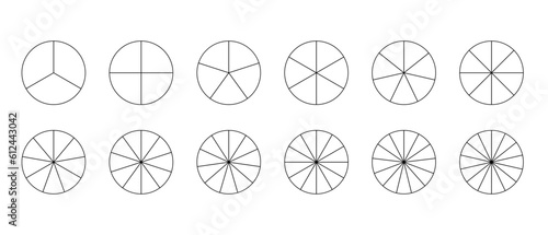 A set of circles with divisions in the style of line art for print and design. Vector illustration.