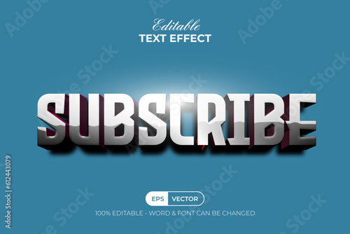 Subscribe text effect silver style. Editable text effect.