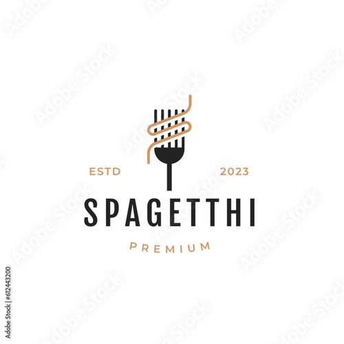 Vintage hipster retro spaghetti pasta noodle logo design vector illustration symbol icon