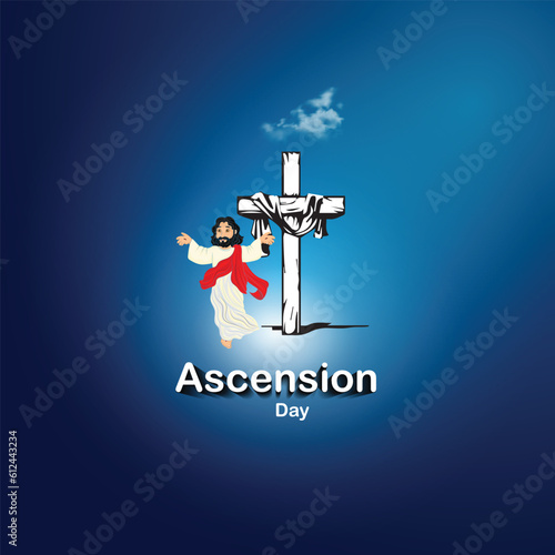 Happy Ascension Day Design with Jesus Christ in Ascension Day. Heaven Vector Illustration. Illustration of resurrection Jesus Christ. Ascension Day of Jesus Christ design.