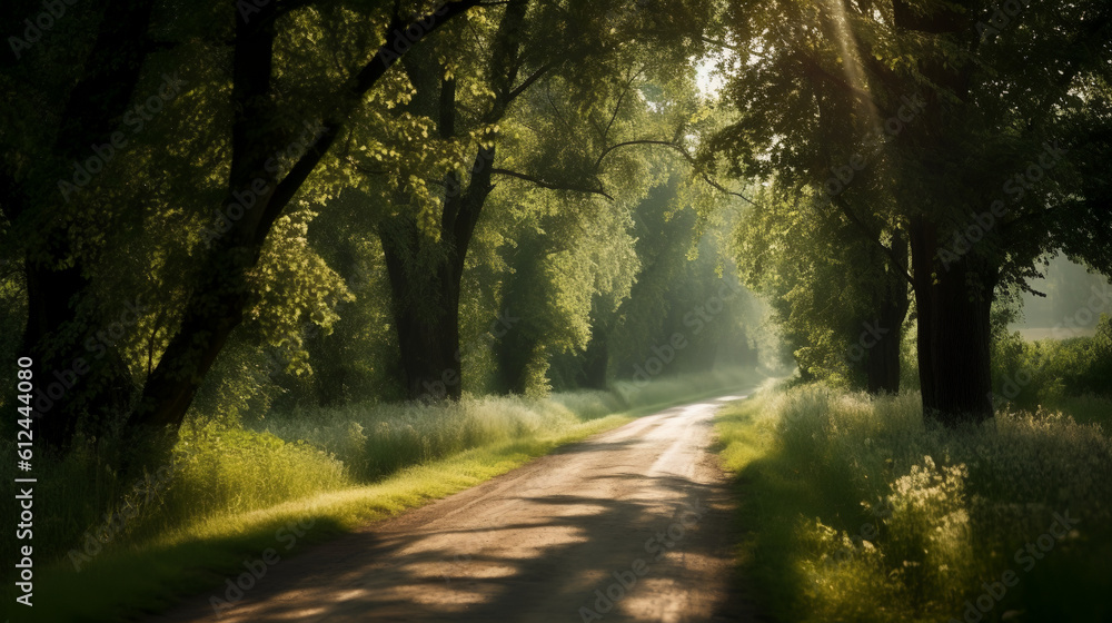 Get ready to be immersed in the summer vibes as you travel along the enchanting road flanked by majestic trees. 