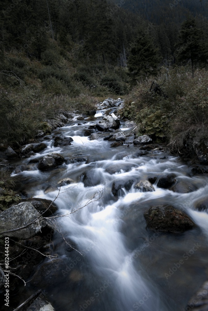 Long exposure river flowing over rocks in Ziarska Dolina valley, High Tatras, Slovakia Long exposure river flowing over rocks in Ziarska Dolina valley, High Tatras, Slovakia
