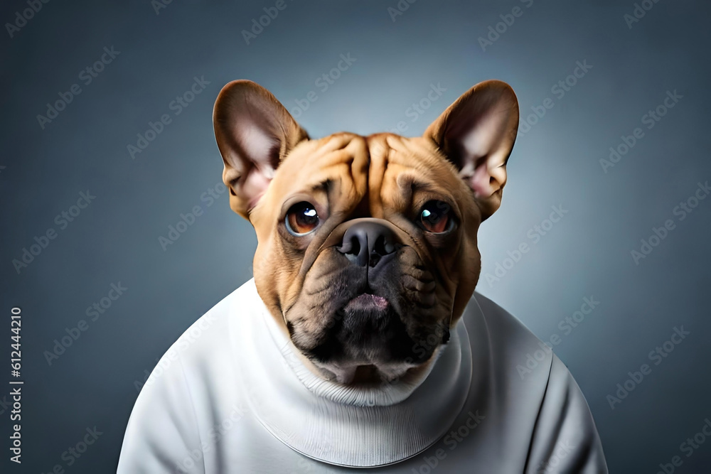 French Bulldog on gray background
