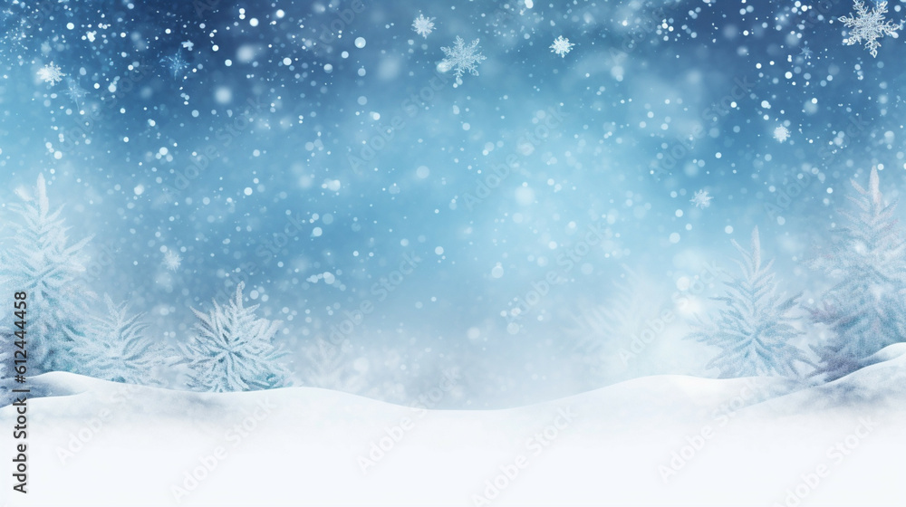 3D rendering of winter background with snowflakes and bokeh. 
Merry Christmas Concept.Decoration Christmas Concept.