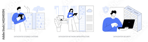 Datacenter core components abstract concept vector illustrations.