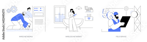 Network maintenance abstract concept vector illustrations.