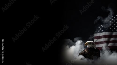 Black banner with american eagle and USA flag in smoke. Generative AI