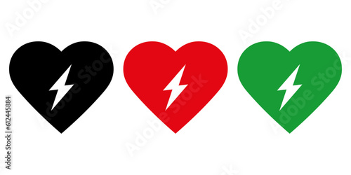 AED automated external defibrillator icon symbol with heart and flash