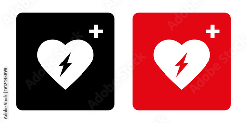 AED automated external defibrillator icon symbol with heart and flash