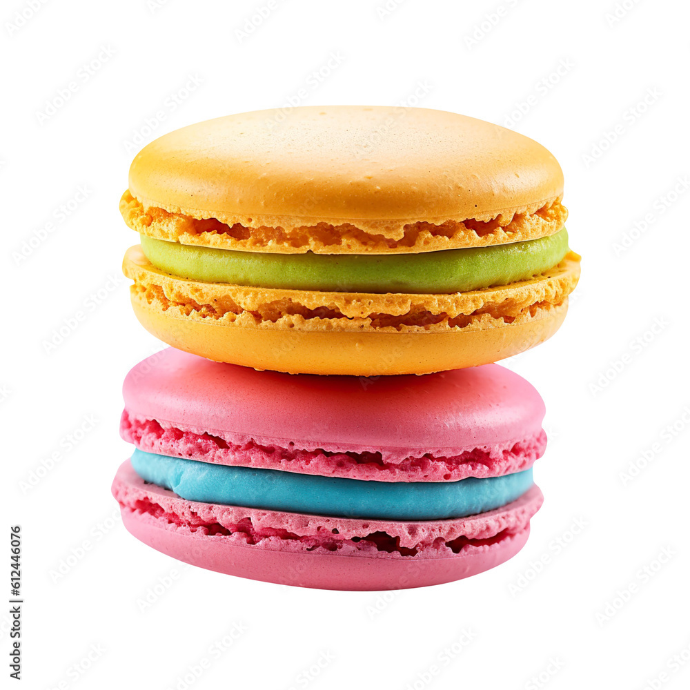 colorful macaroons isolated on white created with Generative AI colorful macaroons isolated on white created with Generative AI