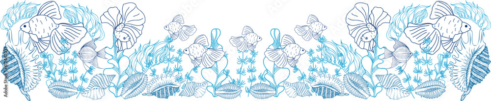 Vector illustration of a blue water world, hand drawn with a line Vector illustration of a blue water world, hand drawn with a line