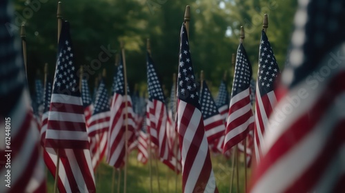 Memorial Day, Remember And Honor, Independence Day, Outdoor American Flags. Generative AI