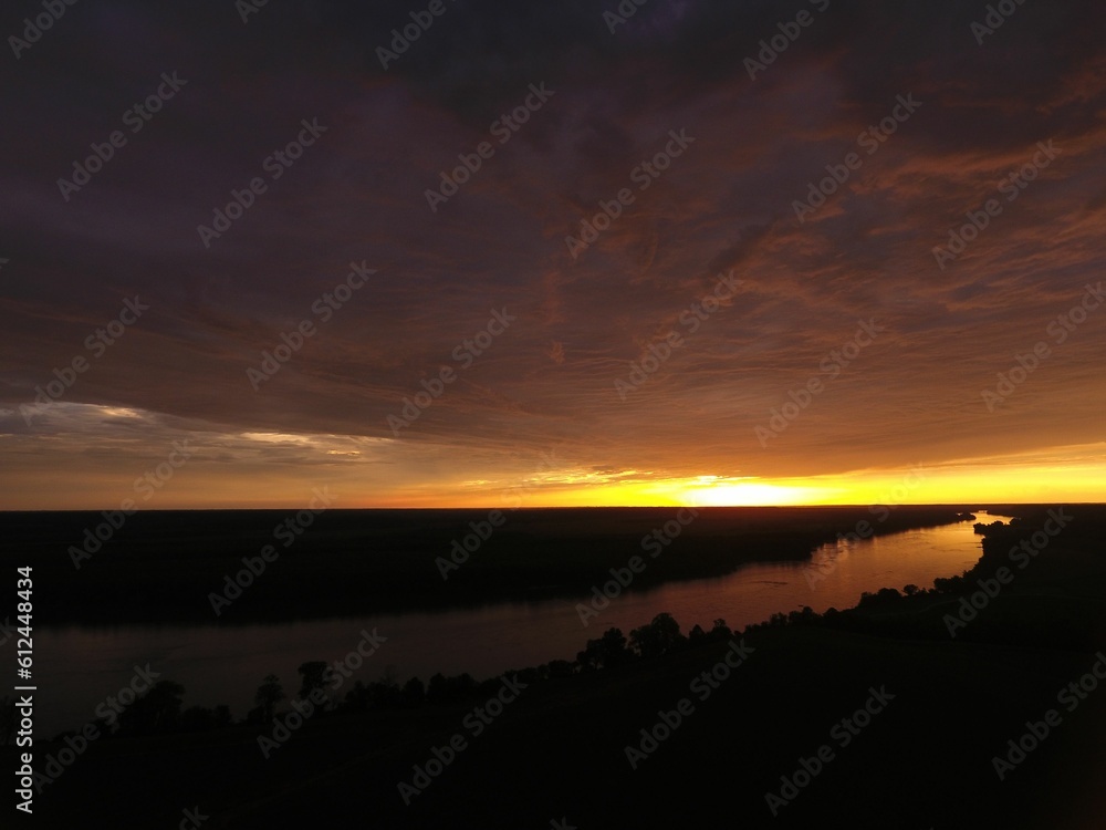 Beautiful sunset over the Missouri river near Huntsdale, Missouri
