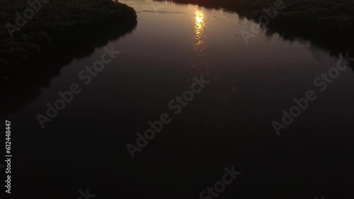 Aerial view of Missouri River at sunset near Huntsdale, Missouri photo