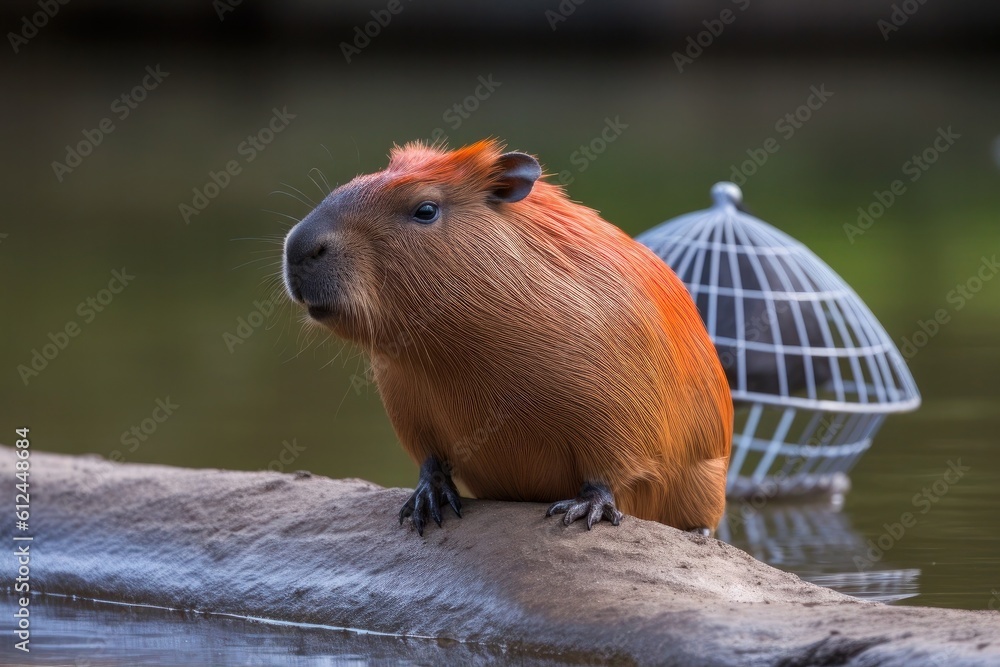 portrait of a capybara (Hydrochoerus hydrochaeris) swimming in the water, the largest rodent in the world. A cute furry capybara swimming in a lake Generative AI portrait of a capybara (Hydrochoerus hydrochaeris) swimming in the water, the largest rodent in the world. A cute furry capybara swimming in a lake Generative AI