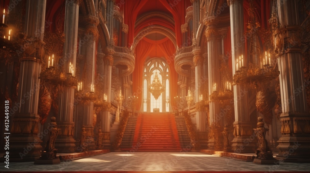 A realistic fantasy blue interior of the royal palace. golden blue palace. castle interior. Fiction Backdrop. concept art generative ai A realistic fantasy blue interior of the royal palace. golden blue palace. castle interior. Fiction Backdrop. concept art generative ai
