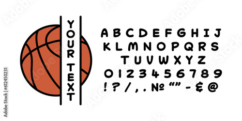 Basketball Split Frame for Vertical Text with Alphabet Half Ball Team Name Monogram Template with Letters and Numbers