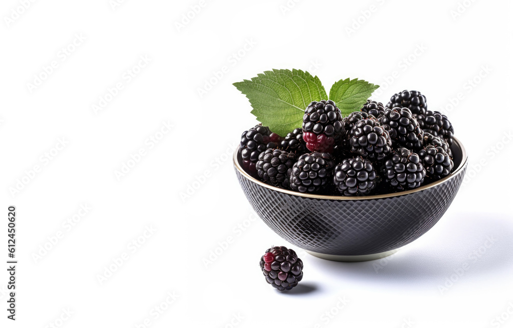Bowl of Blackberries Isolated on a White Background. Generative AI Bowl of Blackberries Isolated on a White Background. Generative AI