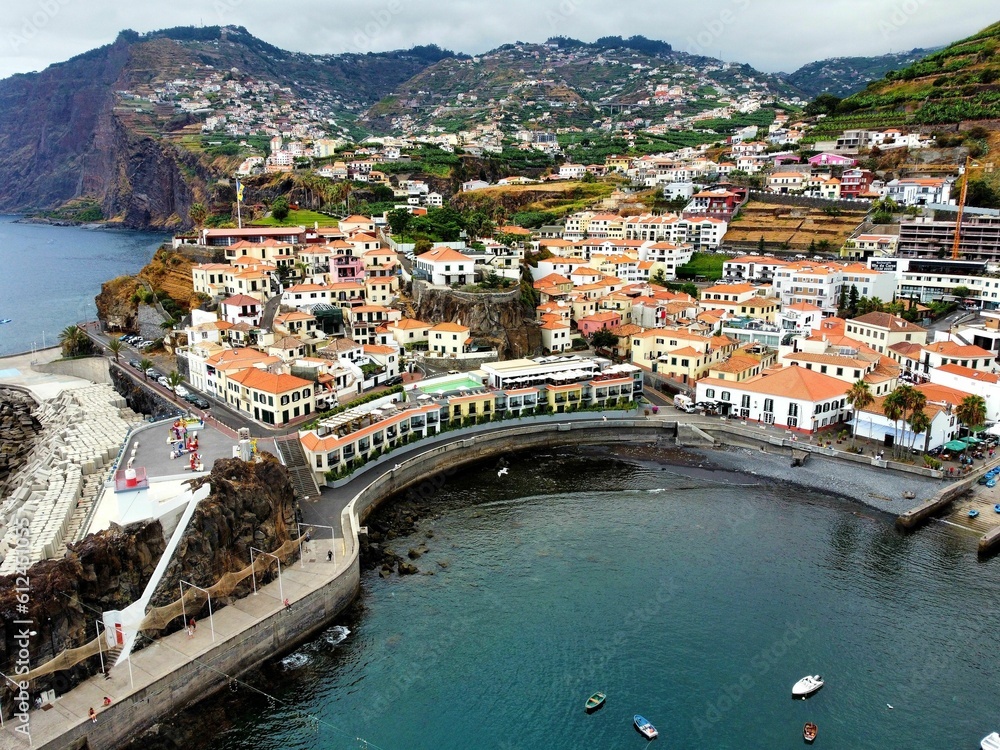 Drone view of a typical town on Madeira Island, Portugal