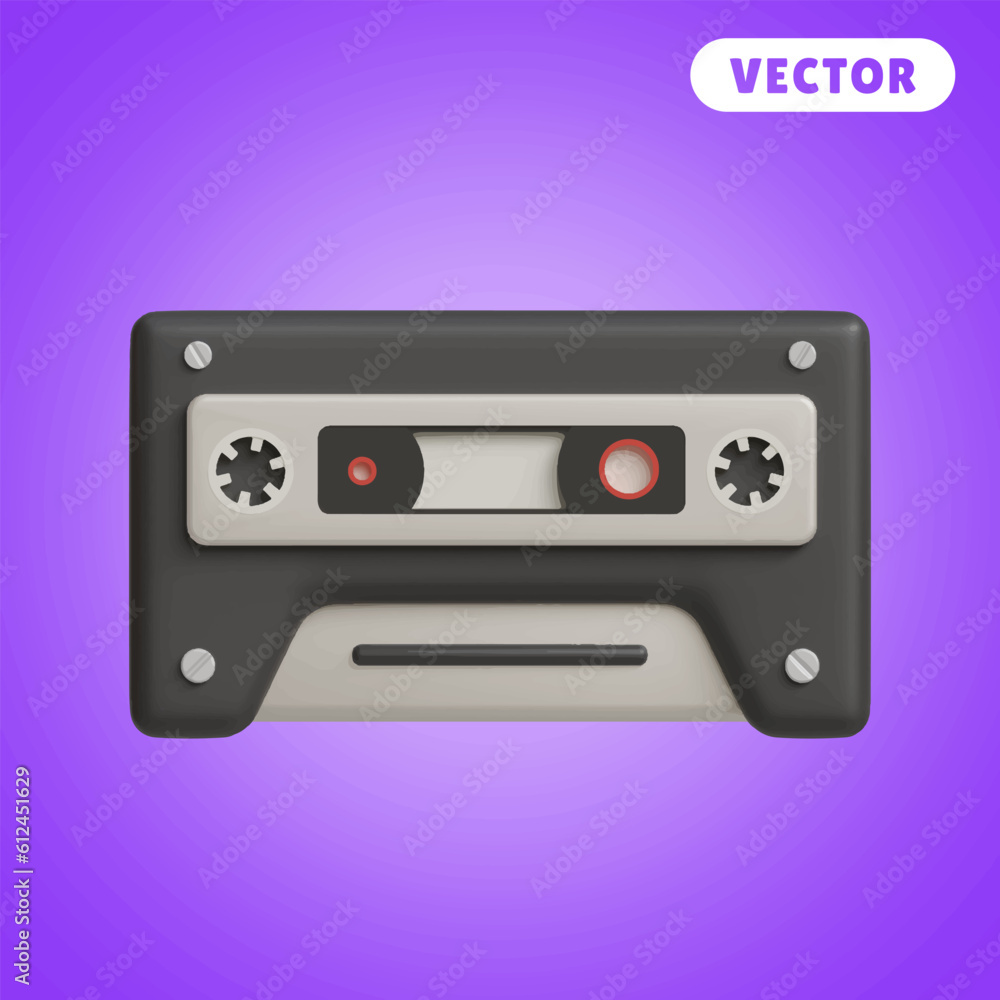 Fototapeta premium music cassette 3D vector icon set, on a purple background
