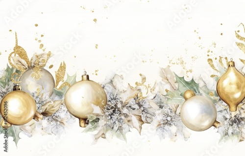 Christmas background with poinsettia flowers and fir branches