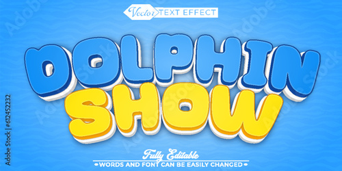 Cartoon Blue Aqua Dolphin Show Vector Editable Text Effect Template