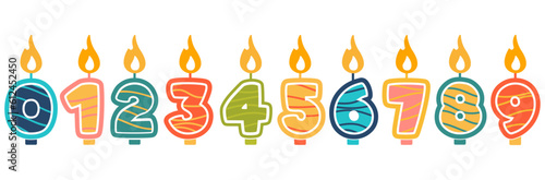 Bougies d'anniversaire - Décoration d'anniversaire - illustrations de chiffres allant de 0 à 9. Éléments vectoriels colorés et modifiables - Fête pour les enfants photo