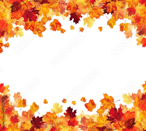 Autumn background with colourful frame of maple leaves  orange  yellow  red.Beautiful fall leaves decorative border with copy space for text Generative Ai