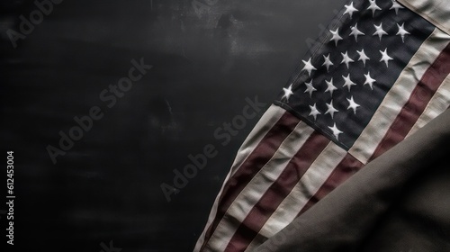Vintage American Flag with gray Chalkboard, closeup. Generative AI