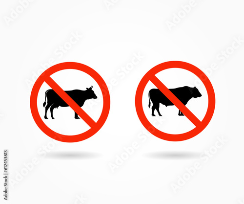 No Cow Sign Vector Illustration. No Bull Sign Vector. No beef Allowed Symbol Vector