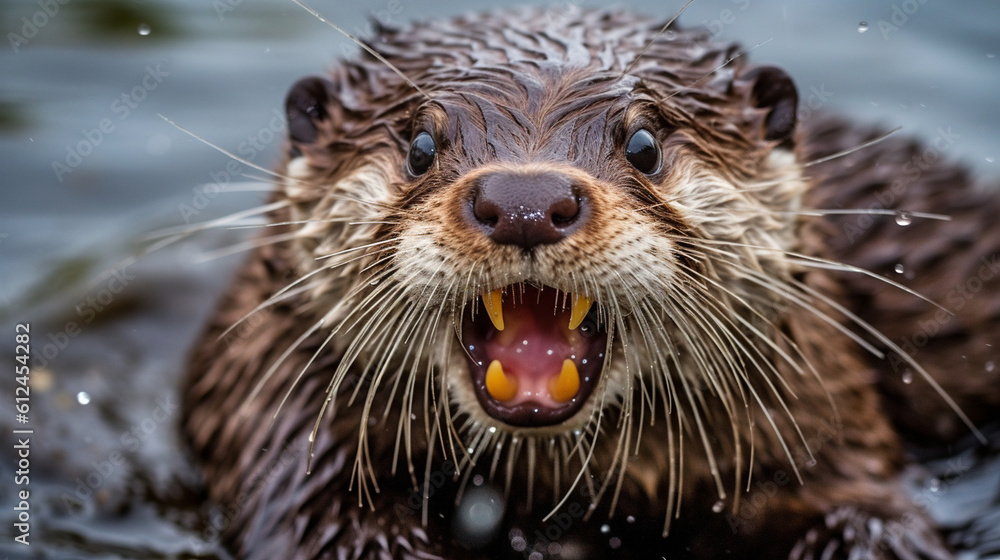A hilarious photo of an otter making a funny face, with its whiskers all askew, creating a moment of pure laughter Generative AI A hilarious photo of an otter making a funny face, with its whiskers all askew, creating a moment of pure laughter Generative AI