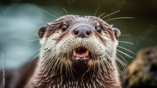 A hilarious photo of an otter making a funny face, with its whiskers all askew, creating a moment of pure laughter Generative AI © Наталья Евтехова