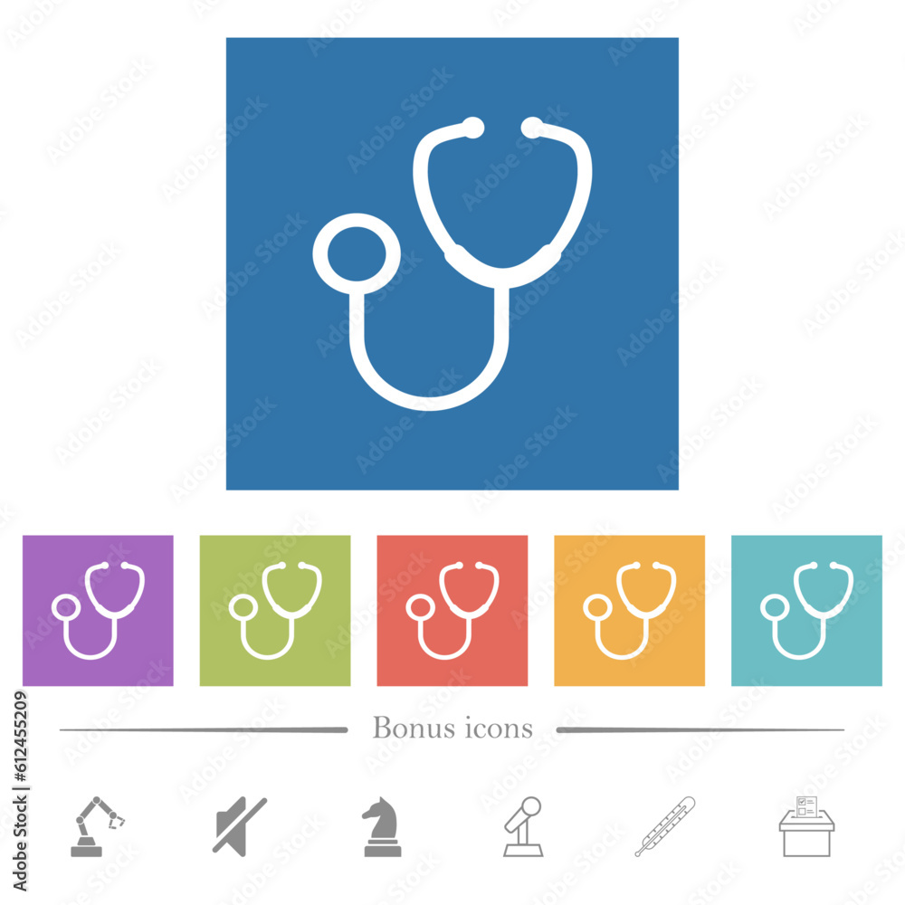 Stethoscope flat white icons in square backgrounds Stethoscope flat white icons in square backgrounds