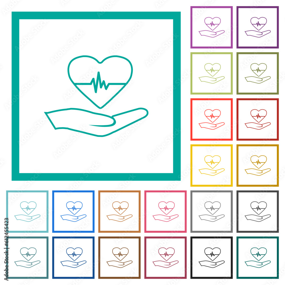 Health insurance outline flat color icons with quadrant frames Health insurance outline flat color icons with quadrant frames