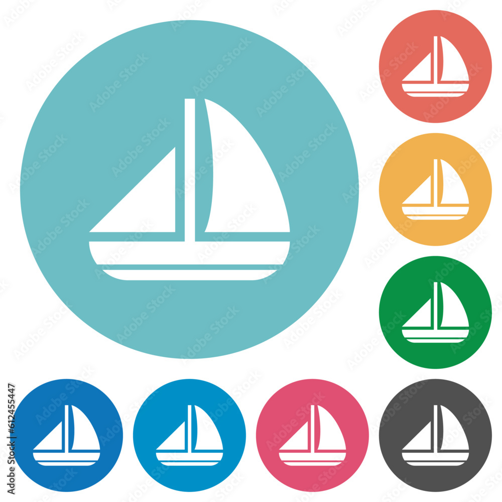 Sailing boat solid flat round icons
