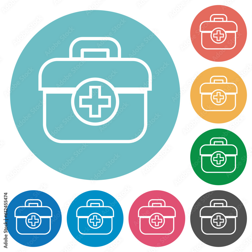 First aid kit outline flat round icons First aid kit outline flat round icons