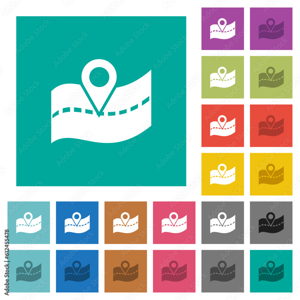 GPS road location square flat multi colored icons GPS road location square flat multi colored icons