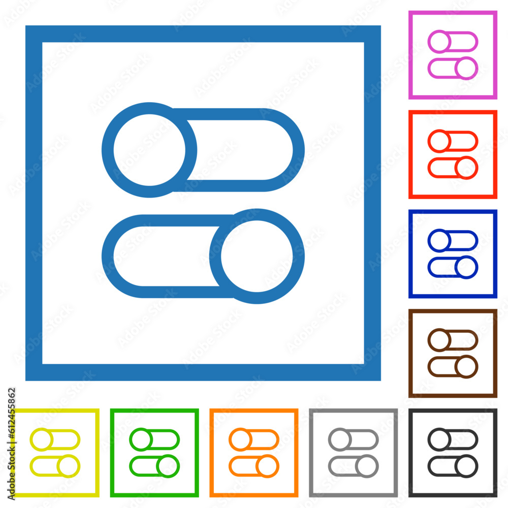 Horizontal toggle switches outline flat framed icons Horizontal toggle switches outline flat framed icons