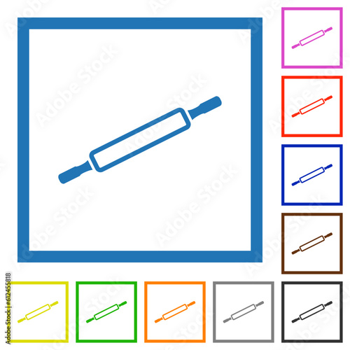 Rolling pin outline flat framed icons