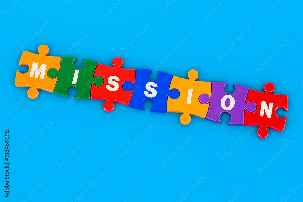 Mission from colored puzzles, 3D rendering Mission from colored puzzles, 3D rendering