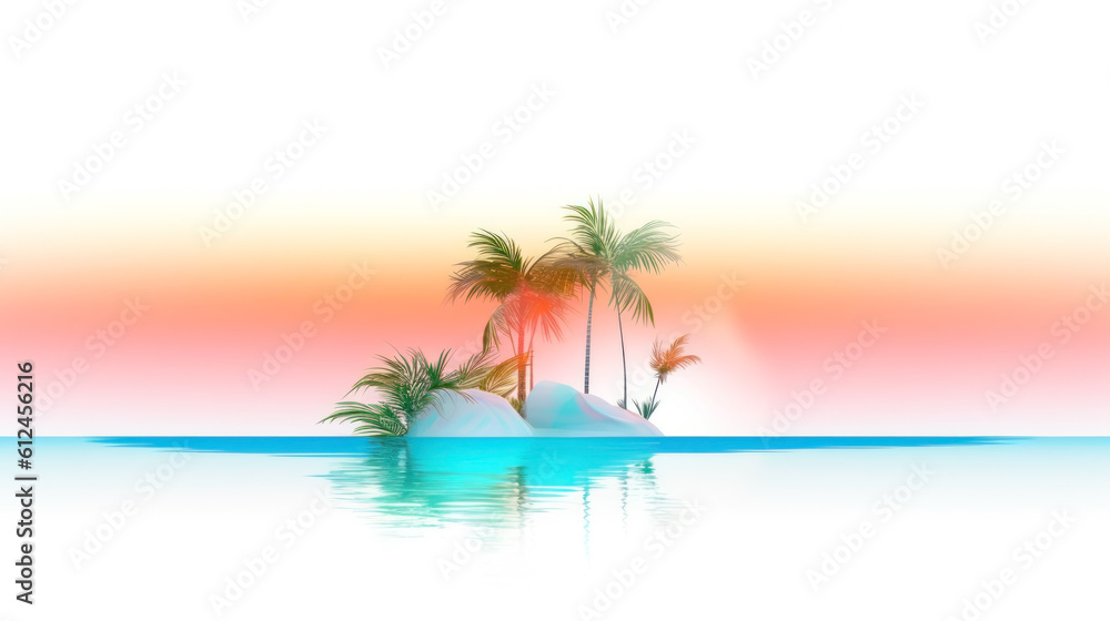 Stylized neon color palette tropical island with palm trees. Generative AI Stylized neon color palette tropical island with palm trees. Generative AI