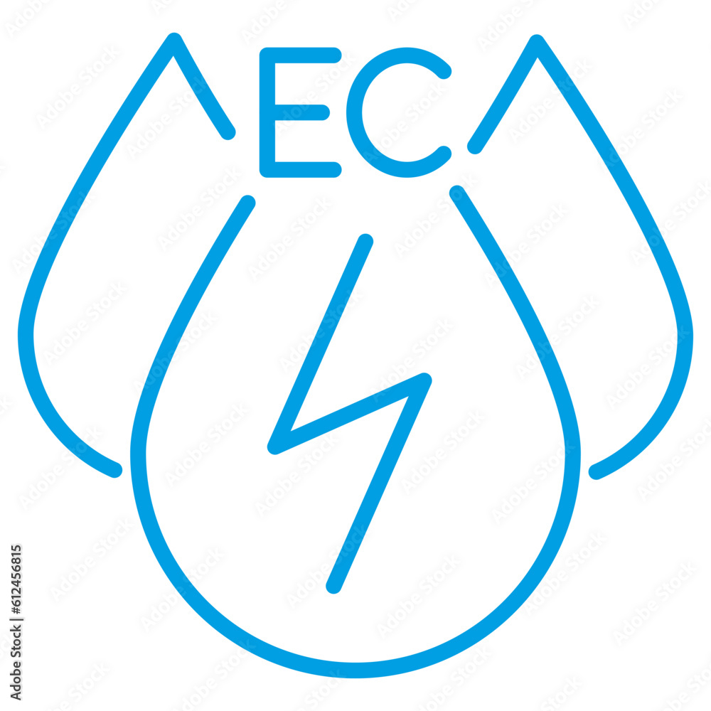 Drop and lightning symbol. Linear vector icon of the Fluid Electrical Conductivity EC. Water quality blue pictogram with thin lines isolated on transparent background Drop and lightning symbol. Linear vector icon of the Fluid Electrical Conductivity EC. Water quality blue pictogram with thin lines isolated on transparent background