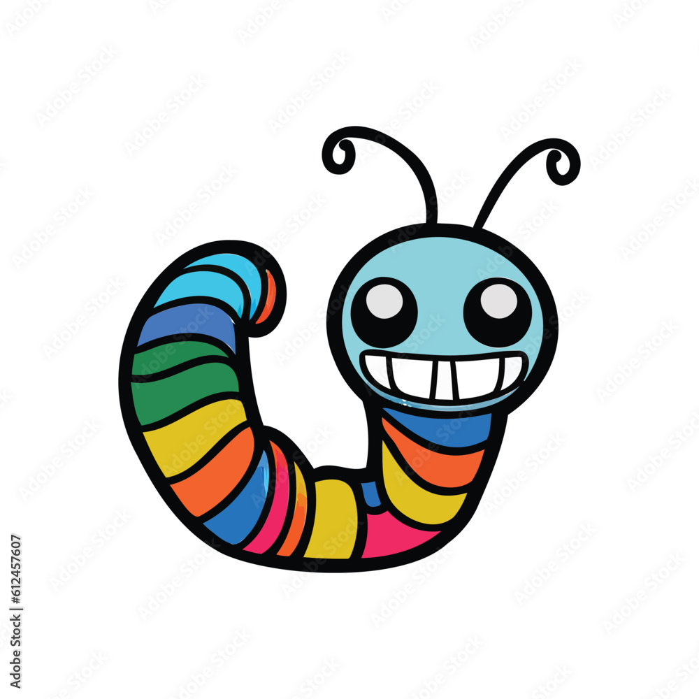 Fototapeta premium Cute caterpillar on the tree branch leaf animal cartoon isolated flat style