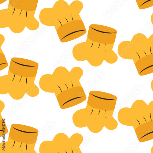 Cute pattern with Chef Yellow Hat cartoon vector illustration. Kitchen cooking object icon concept. Chef cooking hat vector design isolated on white background. Bakery logo icon concept