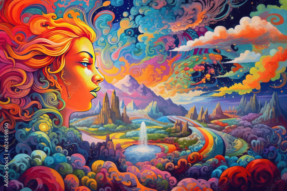 Colorful psychedelic abstract world fantasy art, Generative AI