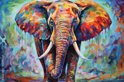 The Face of an elephant with colorful paint. Generative AI